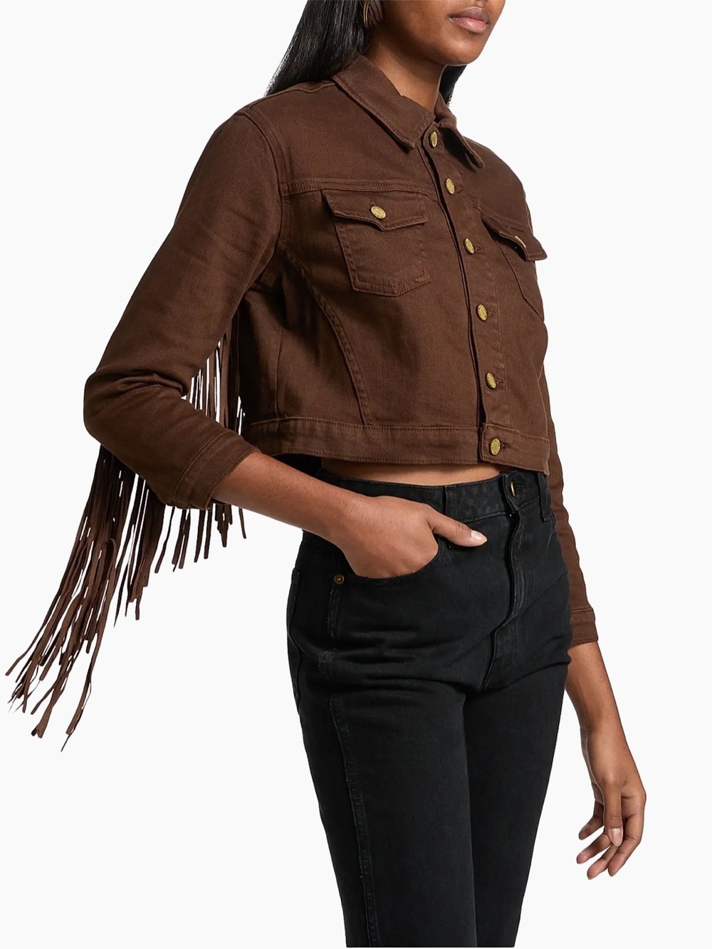 NWT L’Agence Koda Crop Jacket Brown Fringe Festival Sz XS - Picture 2 of 16